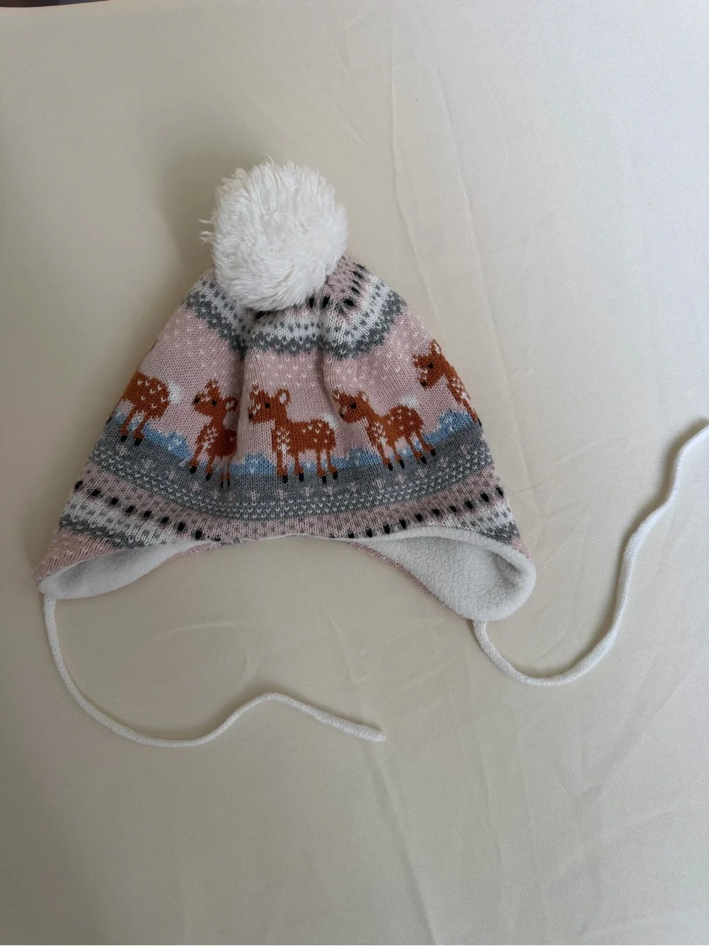 H&M Baby Girls Deer Knit Winter Hat 1-2Y Pom Pom